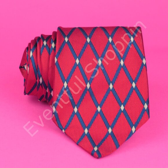 Drakes London SIlk Tie Mens Red Diamond Geometric - Picture 2 of 4